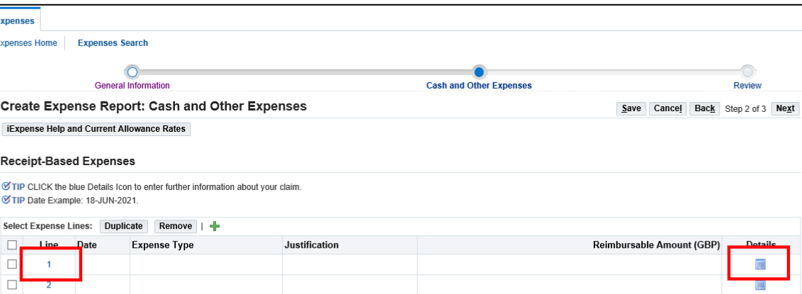 cash and other expenses screenshot